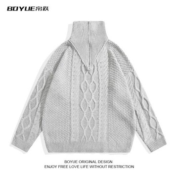 BOYUE帛躍高領麻花毛衣慵懶風秋冬保暖復古港風紋理感針織衫男潮