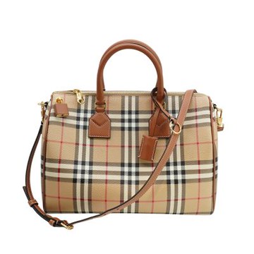 Burberry 博柏利 展示品 格紋帆布兩用波士頓包-中(8071355-卡其)
