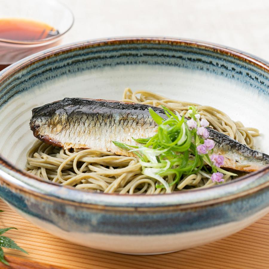 京都・伏見 「魚三楼」 夏の冷やしにしんそばセット（茶そば（半生）100g×4、にしん甘露煮×4、濃縮そば用つゆ20ml×4、すだち果汁3ml×4、七