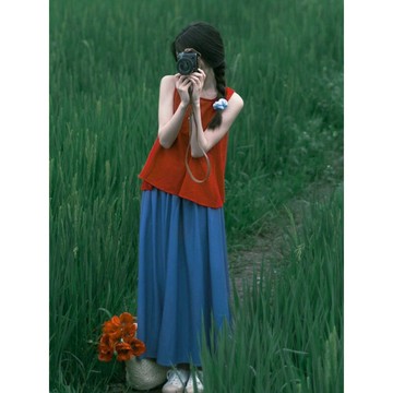 【巴黎精品】現貨+預購 無袖套裝兩件式裙裝-日系背心半身長裙女裝a1gd5