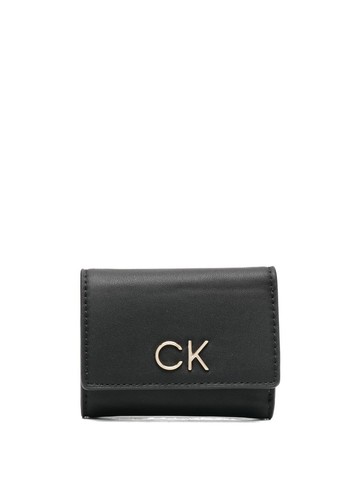 Calvin Klein - logo-plaque tri-fold wallet - women - Calf Leather - One Size - Black