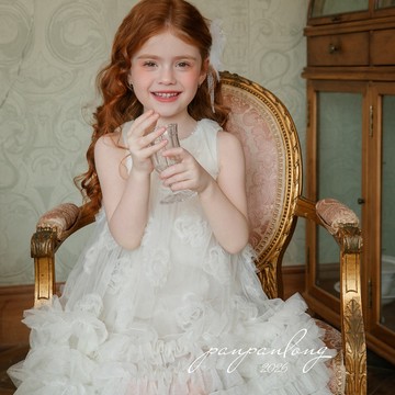 90-130 花朵網紗蛋糕層次禮裙