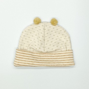 【日本OP mini】有機棉嬰兒帽 米色條紋