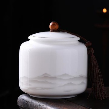 羊脂玉茶葉罐密封罐儲存罐精品高檔大號精品陶瓷家用防潮罐禮品