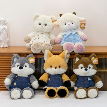 卡通奔跑系列毛絨玩具森林動物大灰狼公仔兒童生日禮物狐貍羊娃娃