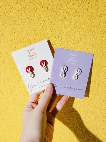 原創手作 Ocean On The Moon -花兔軟陶耳釘/耳夾