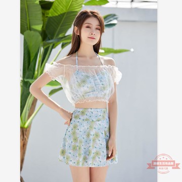 泳衣女分體性感遮肚學生保守韓版小胸聚攏顯瘦防曬大碼溫泉三件套