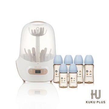 酷咕鴨 KUKU PLUS智慧型蒸氣烘乾消毒鍋+PPSU奶瓶4大2中組