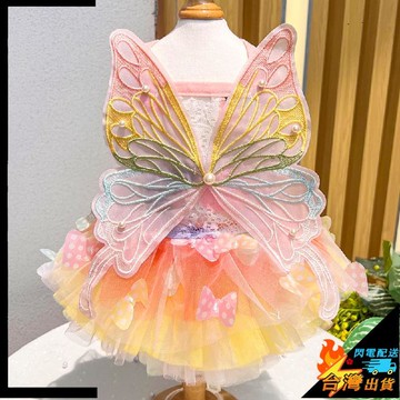【台灣出貨】寵物衣服 狗狗衣服 狗狗連衣裙 寵物婚紗連衣裙 夏季薄款 貓咪公主裙 狗狗彩虹蝴蝶蓬蓬裙 寵物連衣裙