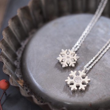 2件套）白色雪花一對項鍊銀925