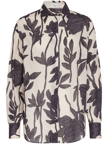 Brunello Cucinelli - floral-print cotton shirt - women - Cotton - M - Grey