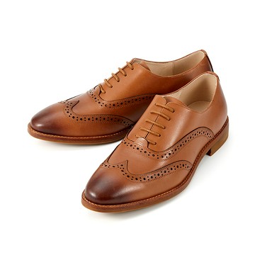 [男鞋系列] 全真皮翼紋沖孔鞍部牛津鞋 駝色