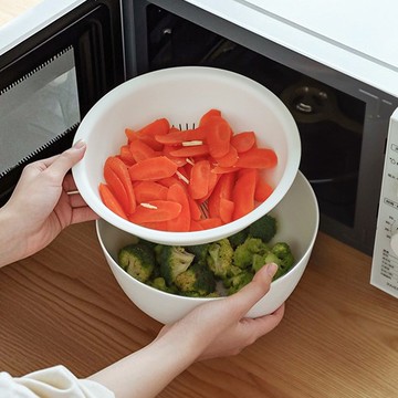 日本霜山 深型可微波耐熱瀝水籃+盆兩件組-2.8L