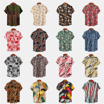 男士花襯衫大碼休閑短袖沙灘襯衣 Men Casual Short Sleeve Shirt