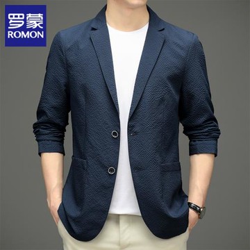 羅蒙西服男輕便單西上衣單件輕奢泡泡紗秋季新款休閑小西裝外套男