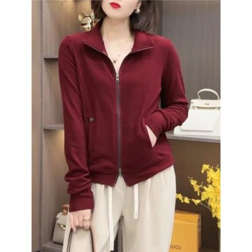 2024冬季新款長袖雙面德絨立領開衫女百搭顯瘦加厚保暖雙拉鏈上衣