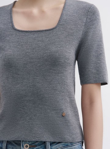 可機洗方領五分袖羊毛上衣