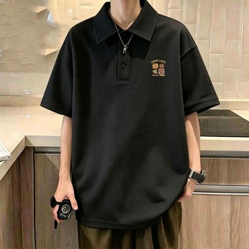 【台灣現貨】M-8XL 華夫格polo衫 超大尺碼男裝 五分袖 男生 t恤 polo 純色 polo衫男短袖 流行衣服
