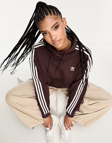 adidas Originals three stripe oversized hoodie in shadow brown