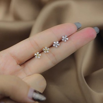 S925純銀 鑽花耳環 M42 日韓流行時尚 通體純銀 S925銀針 迷你 小巧 唯美鑽花 小花 耳針 耳環