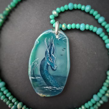 龍項鍊 瑪瑙石龍彩繪 聖誕禮物 禮品包裝