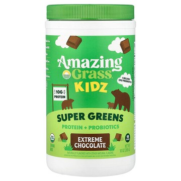 Amazing Grass, Kidz Superfood®，蛋白質 + 益生菌，極端巧克力味，10 盎司（285 克）