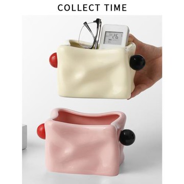 茶幾桌面整理盒遙控器收納盒創意文具辦公室雜物陶瓷收納桶筒客廳