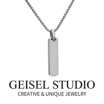 【GEISEL】長條方型項鍊 中性項鍊 男生項鍊 潮款鈦鋼項鍊 不鏽鋼項鍊(B-090)