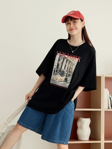 純棉紐約街頭照片寬鬆短袖上衣