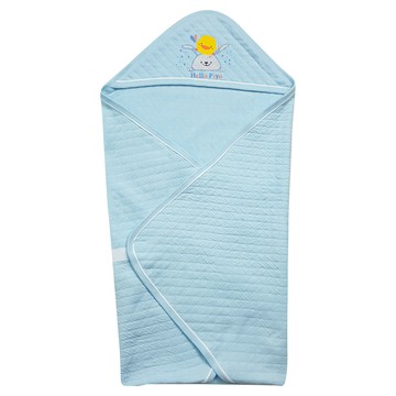 PiYOPiYO 黃色小鴨 包紗夏季包巾 純棉吸汗透氣 四季適用 含調節型魔鬼氈  淺藍