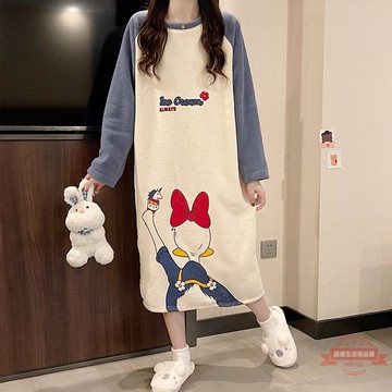 法蘭絨睡衣女秋冬季加厚保暖長款睡裙寬松大碼珊瑚絨連衣裙家居服