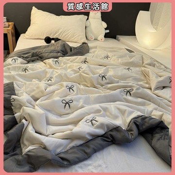 免運🌞 韓版涼感冰絲夏涼被輕奢刺繡蝴蝶結空調被可機洗水洗單人薄款夏被  居家好物 日用品