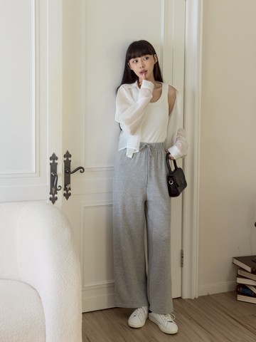 華夫格鬆緊綁帶寬褲