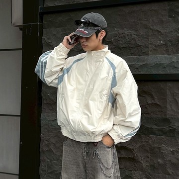 【AMERO】男女款 長袖防風外套 防潑水 側邊拼條 情侶裝