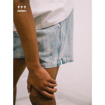 SOFRSH牛仔短褲美式復古水洗五分寬松做舊局部手工破壞工藝
