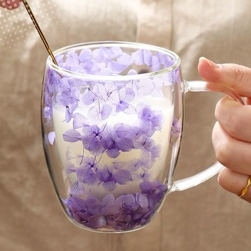 雙層高硼硅玻璃杯 隔熱防燙杯 耐高溫水杯 馬克杯 牛奶杯 果汁杯 咖啡杯 隨手杯 創意花瓣雙層玻璃杯