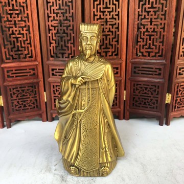 純銅諸葛亮助學業旺事業客廳書房擺件銅像三國孔明神像車載裝飾品