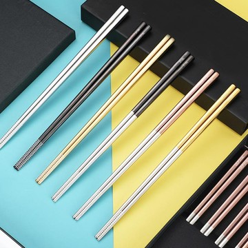 日本FOREVER 316不鏽鋼筷子/黑銀雙色方形防滑筷子 10雙組