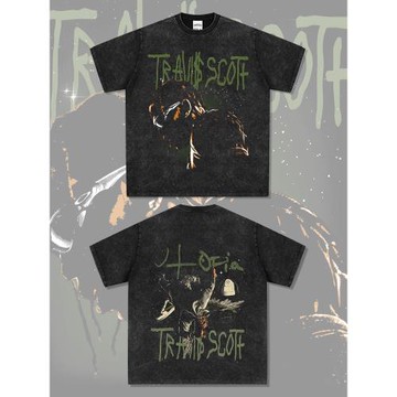 BC嘻哈說唱Travis Scott TS印花短袖T恤水洗重磅長袖圓領連帽衛衣