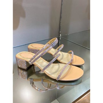 RC仙女風涼鞋2024年夏季女新款水鉆露趾一字帶中粗跟時尚涼拖鞋