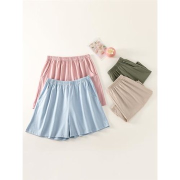 純色短褲睡褲女夏季純棉薄款寬松大褲衩可外穿五分褲全棉家居短褲