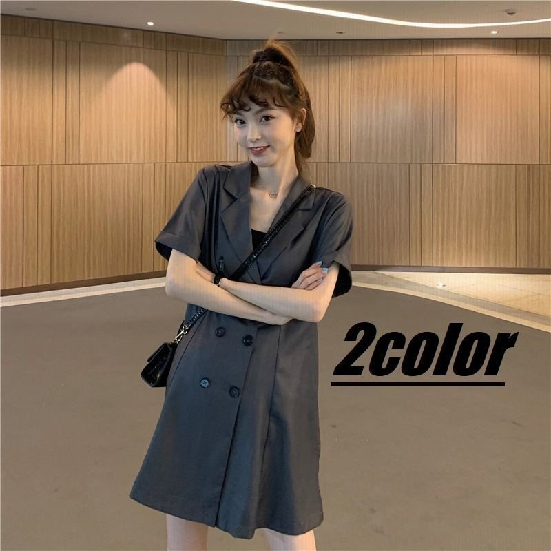 ワンピース レディース 半袖 ミニ丈 ジャケット風 ひざ上 かっこいい クール 大人女子 シンプル 無地 普段着 黒 ブラック 通販 Lineポイント最大get Lineショッピング