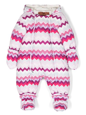 Missoni Kids - zigzag-print hooded snowsuit - kids - Polyamide/Polyamide/Feather Down - 3 mth - Pink
