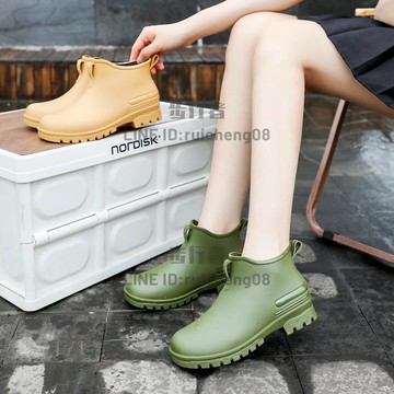 日系雨鞋女款成人防滑短筒雨靴廚房工作防水厚底加絨保暖水鞋女士【步行者戶外生活館】