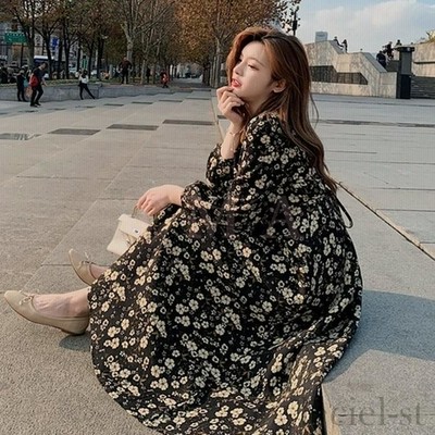 ワンピース レディース 春秋 キレイめマキシ丈ワンピース 長袖 花柄シフォンワンピース パフスリーブ Vネック Aライン 通勤 結婚式ドレス 着痩せ 通販 Lineポイント最大get Lineショッピング