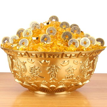 包郵黃銅聚寶盆擺件銅盆聚中式客廳店鋪裝飾工藝開業禮品