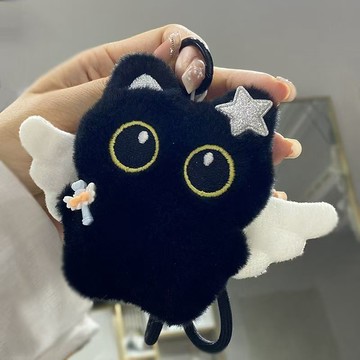 【台灣現貨】✨ 魔法棒黑貓掛件 毛絨掛件 包包掛件 白翅膀天使貓咪 毛絨玩偶書包掛件 情侶掛墜 禮物掛件 鑰匙扣
