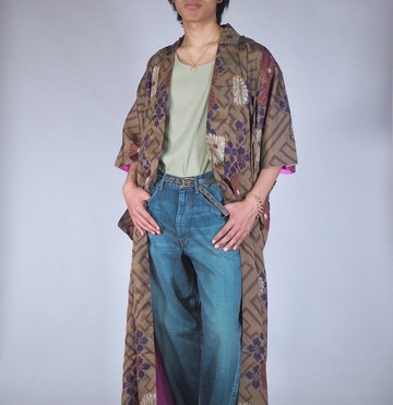 【日本製造】柔軟絲綢和服長袍、男女通用、吉祥圖案、日本禮物