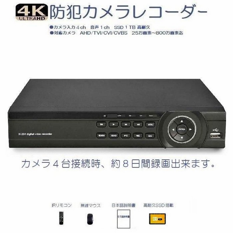 200万画素TVI屋外防犯カメラ4台セット(2TB) 200万画素TVI屋外防犯カメラ4台セット(2TB) 防犯カメラ 屋外 セット 200