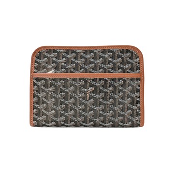 GOYARD 高雅德 Jouvence PM 帆布皮邊手拿包(黑/棕/內裡黃)